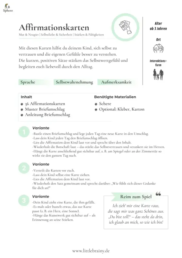 Anleitung, Tipps, Ideen zur Verwendung von Affirmationskarten für Kinder