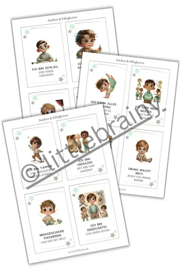 Affirmationskarten Produktvorschau. Starke Kinder und Sprüche zu Stärken und Fähigkeiten