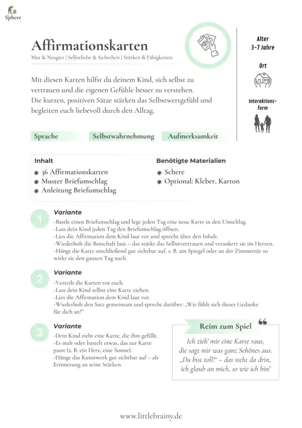 Anleitung, Erweiterung und Reim für die Affirmationskarten