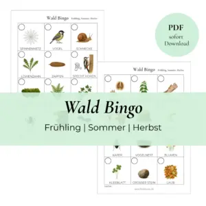 Wald Bingo Spiel-Vorlage für den Frühling, Sommer oder Herbst