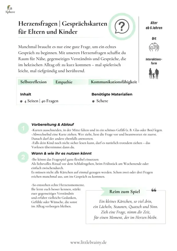 Herzensfragen | Gesprächskarten für Eltern und Kinder – Bild 2