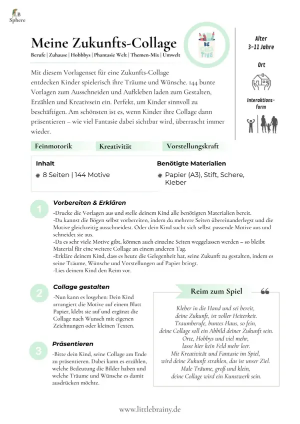 Anleitungstext, Spielidee und Reim für Zukunfts-Collage