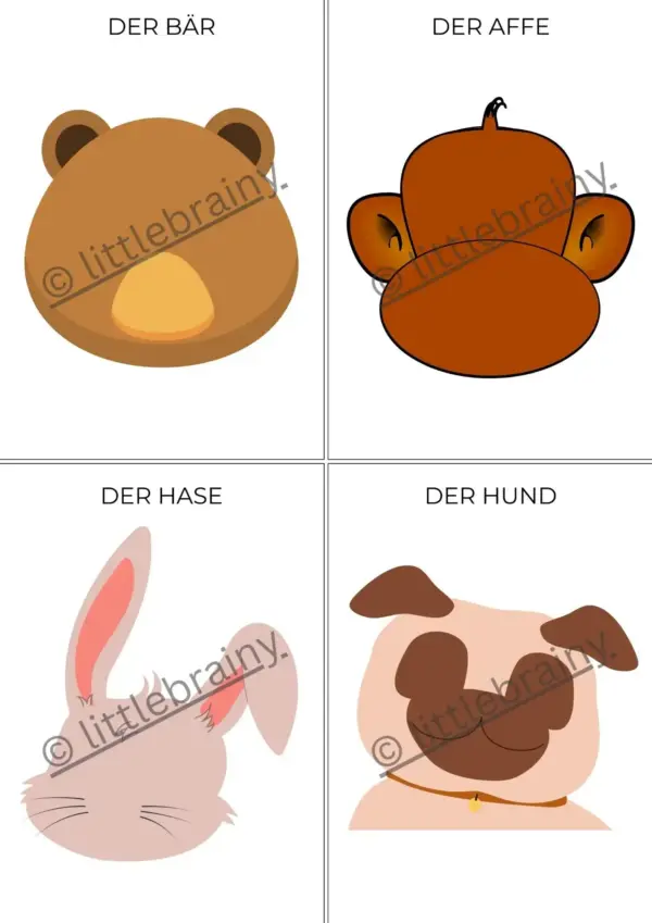 Produktbilder 4 Stück von bär, affe, hase, hund aus der Tiercollage
