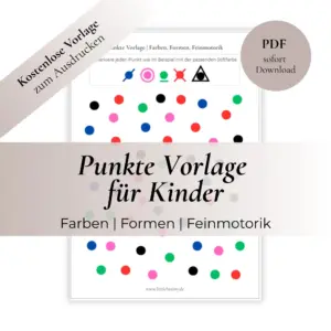 Kostenlose Punkte Vorlage für Kinder zum Ausdrucken. Verschiedenfarbige Punkte müssen unterschiedlich markiert werden. Also Durchgestrichen, umkreist, unterstrichen oder mit einem Dreieck