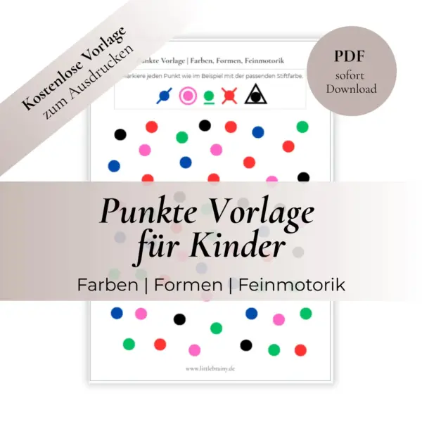 Kostenlose Punkte Vorlage für Kinder zum Ausdrucken. Verschiedenfarbige Punkte müssen unterschiedlich markiert werden. Also Durchgestrichen, umkreist, unterstrichen oder mit einem Dreieck