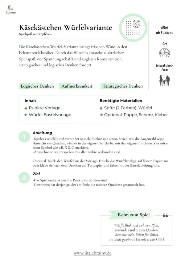 Kostenlose Spielvorlage | Käsekästchen Würfelvariante – Bild 2