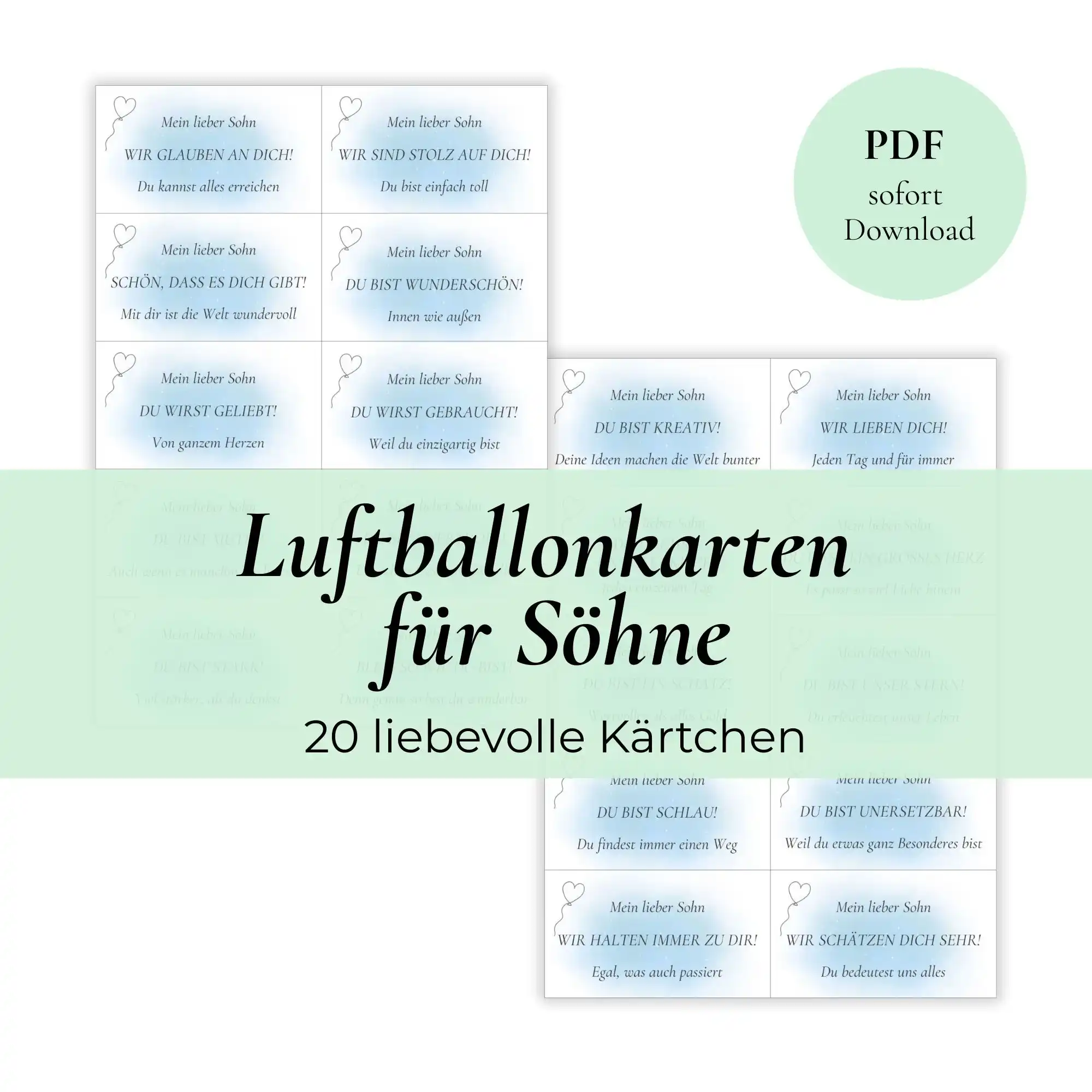 Luftballonkarten für Söhne. 20 liebevolle Kärtchen