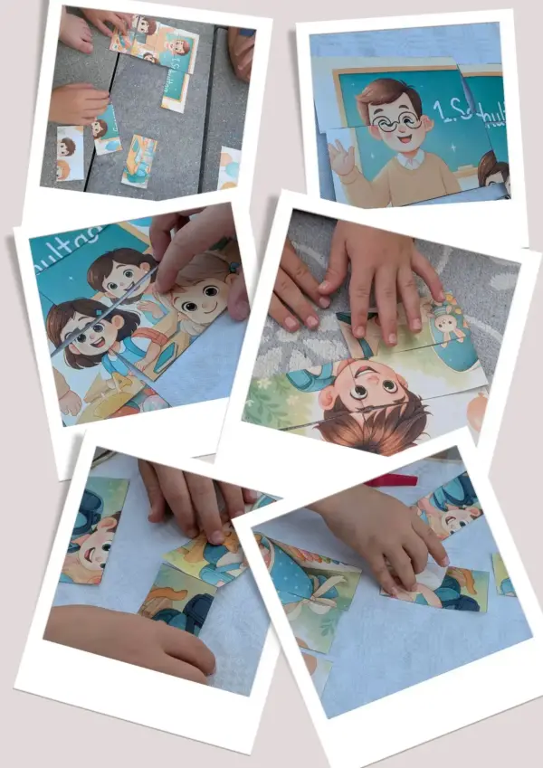 kundenbild von Kinderhänden, die die 3 Einschulungs Puzzles puzzlen