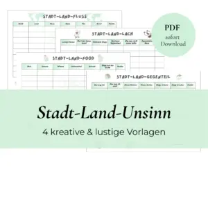 Stadt Land Unsinn. Vier kreative und lustige PDF Vorlagen zum Ausdrucken