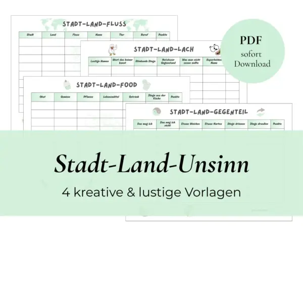 Stadt Land Unsinn. Vier kreative und lustige PDF Vorlagen zum Ausdrucken