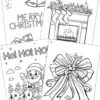 4-vorschaubiler-ausmalbilder-hohoho, schleife, merry christmas schrift mit glocken