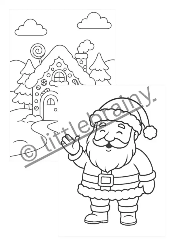 Vorschaubilder für weitere winterliche Motive. Weihnachtsmann und Schneehäuschen
