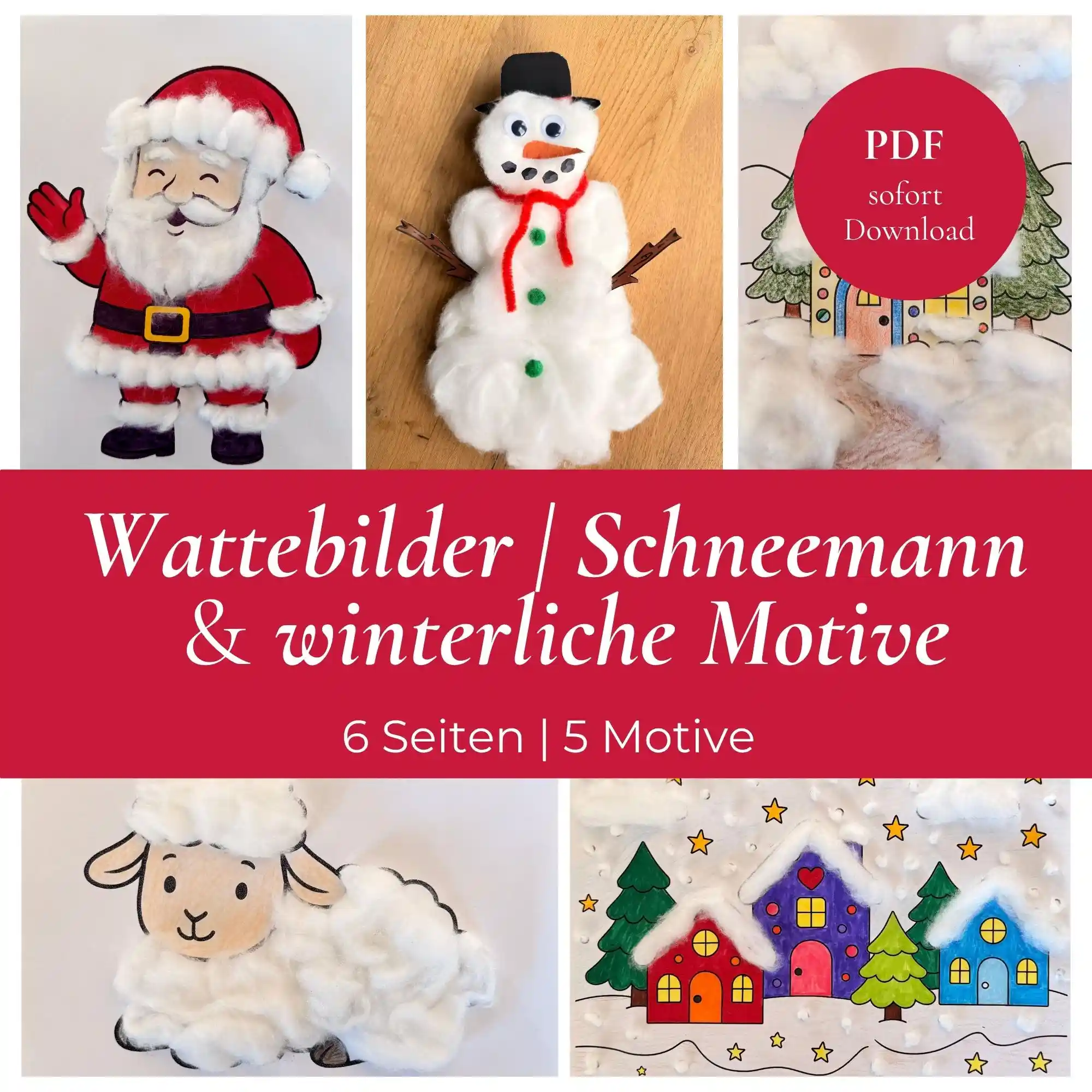 Vorschaubild des Artikels Schneemann aus Watte basteln. Abgebildet sind Echtbilder der angefertigten Bastelvorlagen