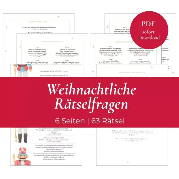 Vorschaubild mit rotem Banner und Beschriftung zum Produkt weihnachtliche Rätselfragen