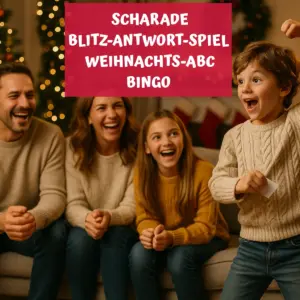 Familie spiel lustige Weihnachtsspiele. Scharade, Blitz-Antwort-Spiel, Weihnachts-ABC, Bingo