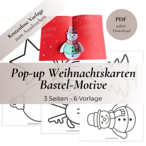 Kostenlose Pop-up Motive wie Stern, Rentiere, Schneemann, Tannenbaum, Weihnachtskugel, Geschenk