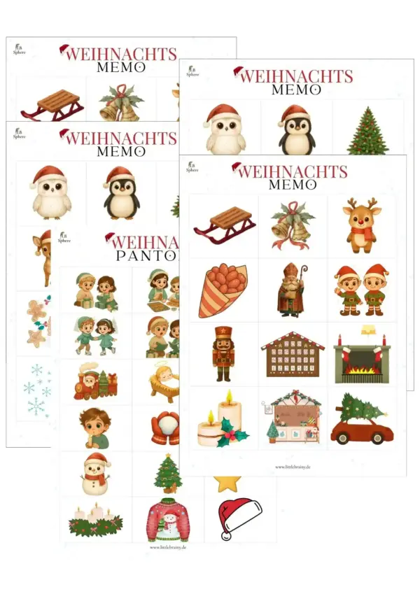 vorschaubilder für Memo und Pantomime mit Weihnachtmotiven