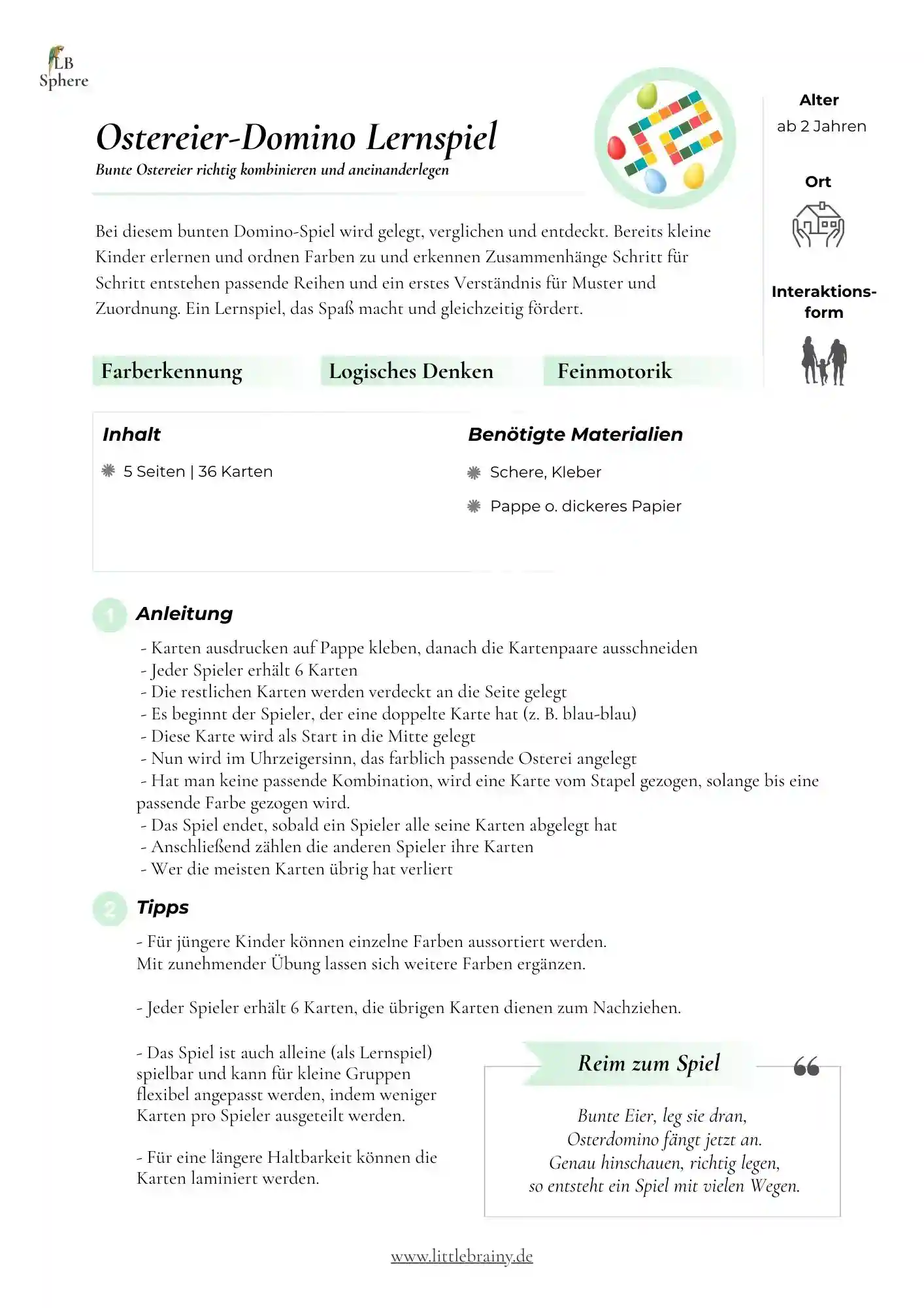 Anleitung für Ostereier-Domino Lernspiel